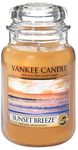 YANKEE CANDLE Sunset Breeze Scented Candle, Glass, Orange, 17.5 x 9.5 x 17.