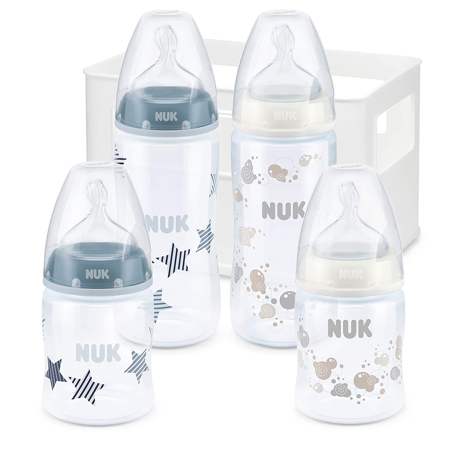 NUK First Choice⁺ Baby Bottle Starter Set Including Bottle Box, 0–6 Months, Anti-Colic, BPA-Free blue