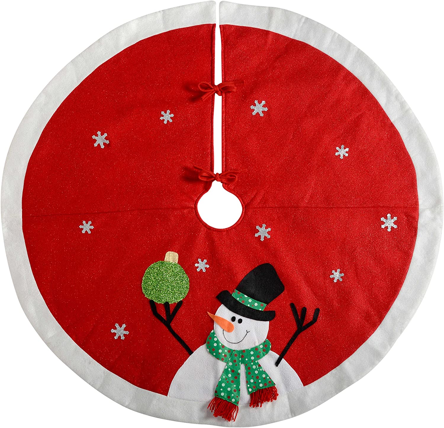 WeRChristmas Snowman Christmas Tree Skirt Decoration, Fabric, Red/White, 120 cm, Large