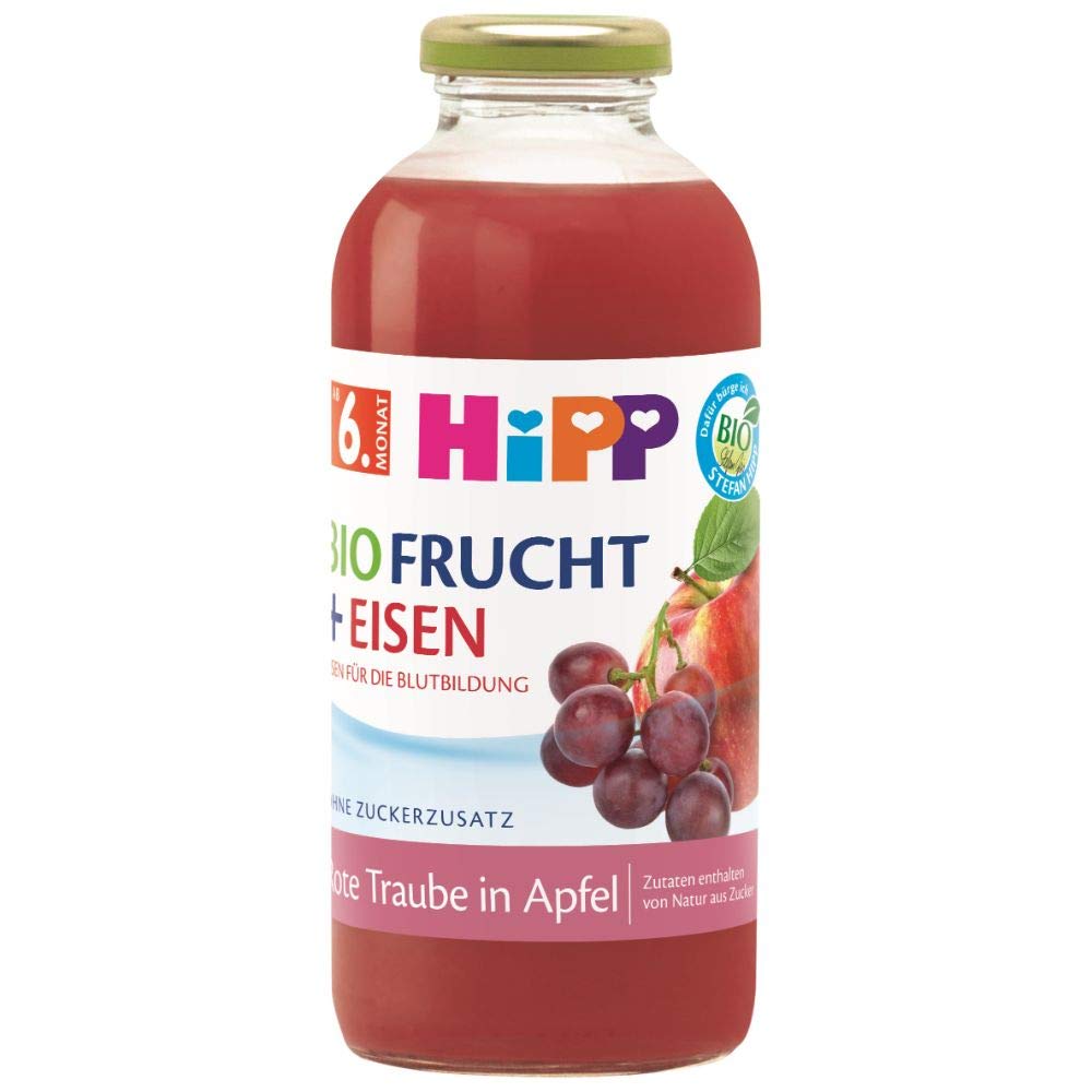 HiPP Bio-Fruchtsaft-Getränke +, Rote Traube in Apfel mit Eisen, 500 ml