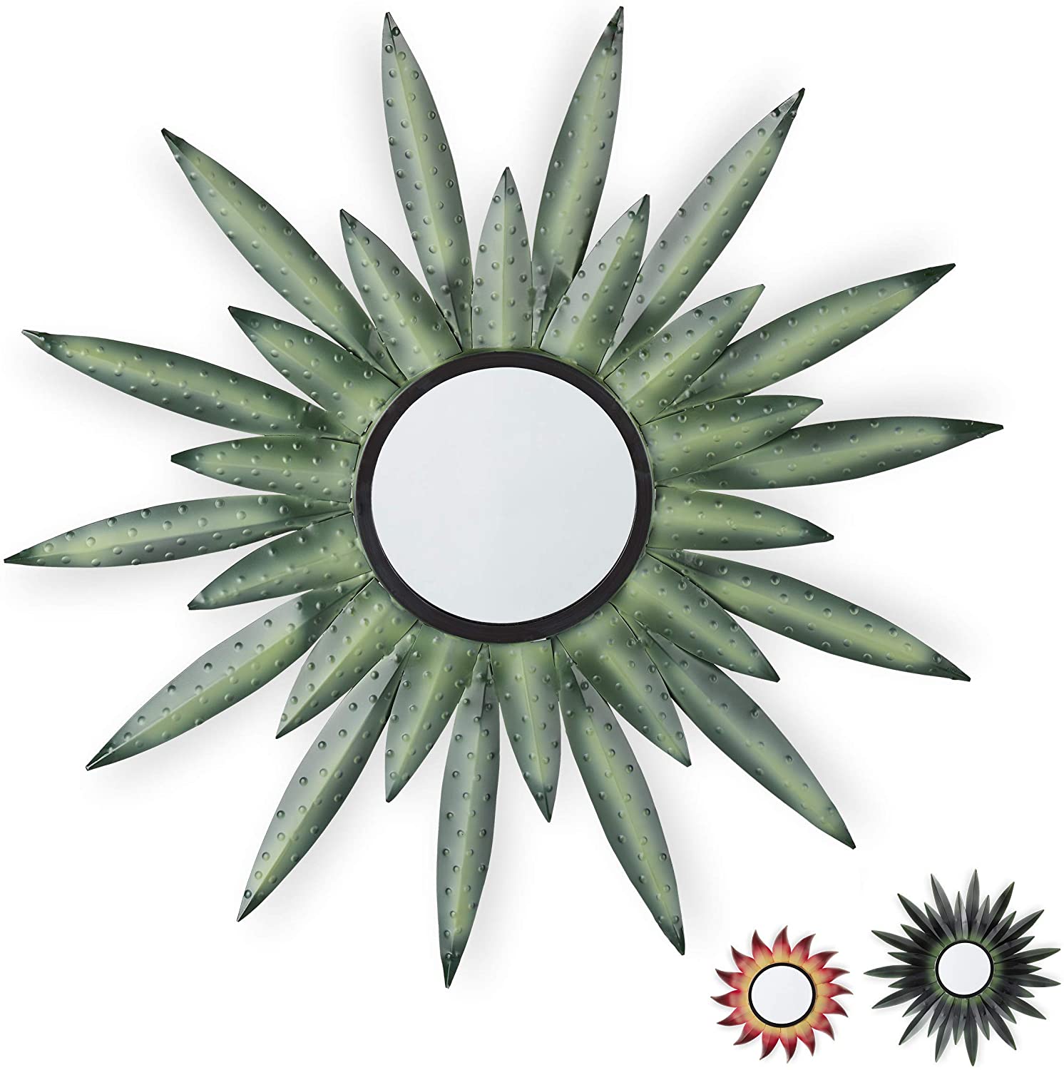 Relaxdays Decorative Round Sun Mirror, Hanging Metal Frame, Living Room & B