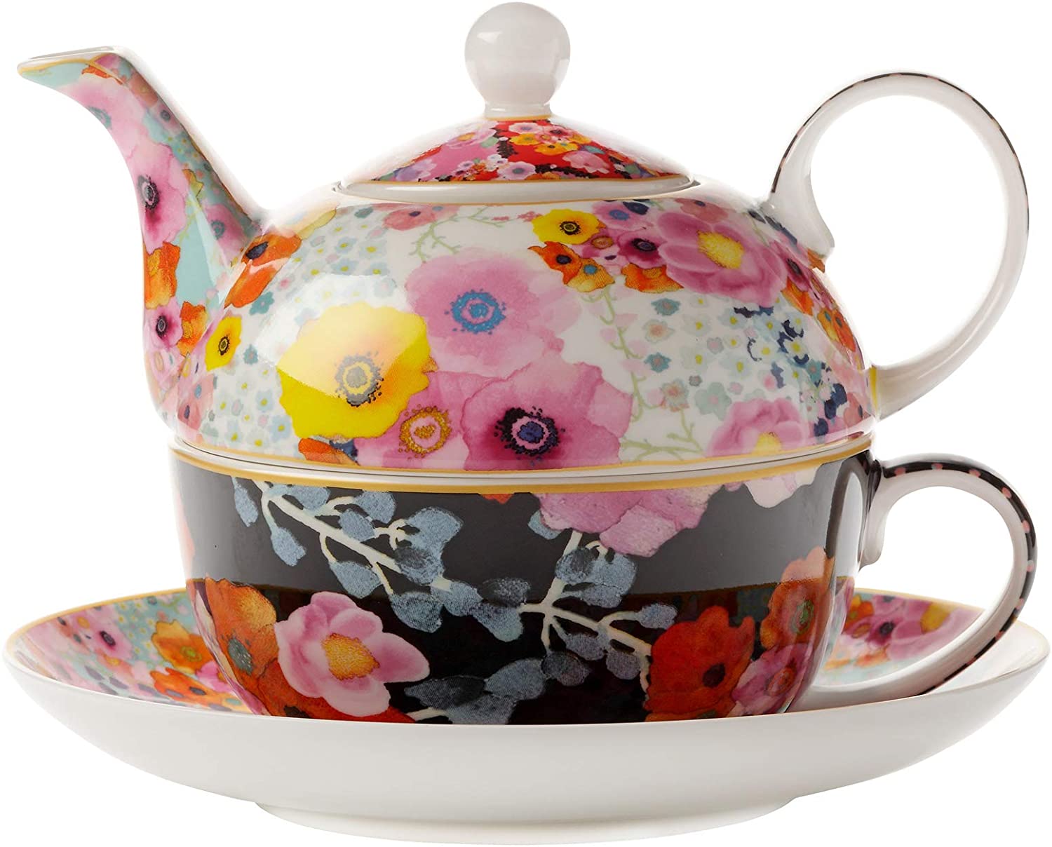 Maxwell & Williams DX0183 Bloems Tea Set for One in Bone China Porcelain, Multi-Colour, 500 ml, in Gift Box