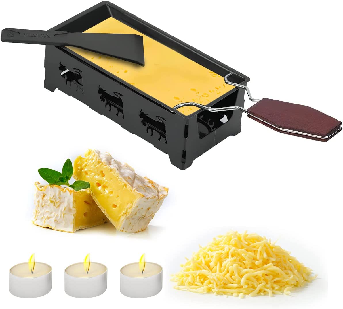 ACTOYS Non-Stick Cheese Raclette, Foldable Mini Raclette Set with Tea Light, Portable Raclette Grills, Cheese Raclette Set, Cheese Grill, Cheese Melting Pan for Melted Chocolate Cheese, with Silicone Spatula