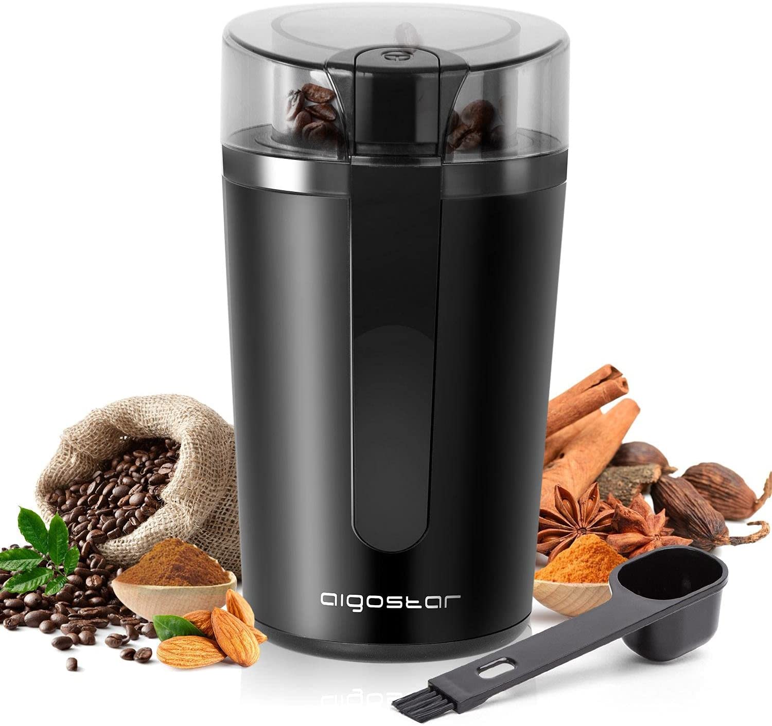 Aigostar Electric Coffee Grinder, Adjustable BPA Free Coffee Grinder / Blender, Grinder for Coffee Beans, Flaxseeds, Nuts, Spices, Grains, 60g, 200W