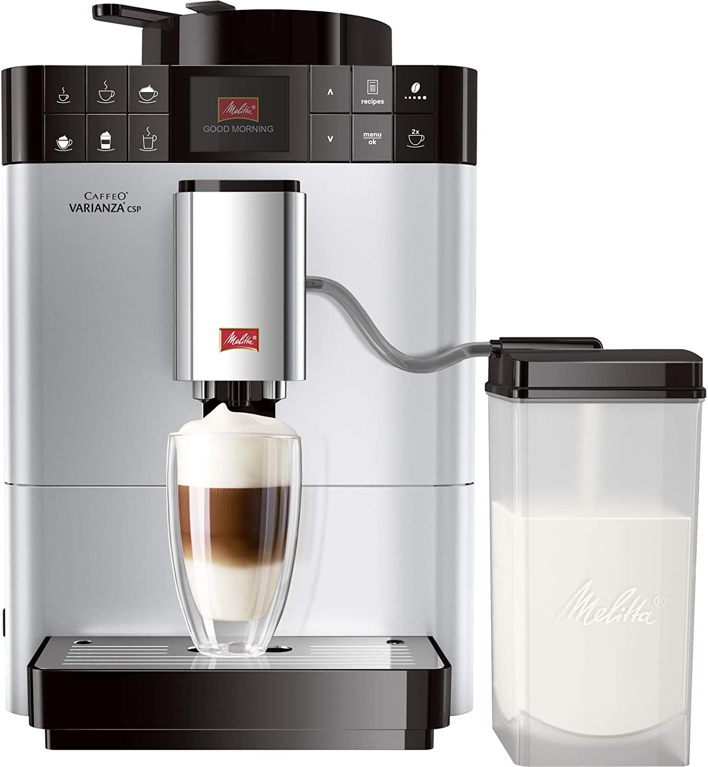 Melitta F57/0-101 Caffeo Varianza CSP Bean-To-Cup Coffee Machine in Silver + Melitta 206056 Thermal Mug, Coffee machine + set of 6 care set, Black
