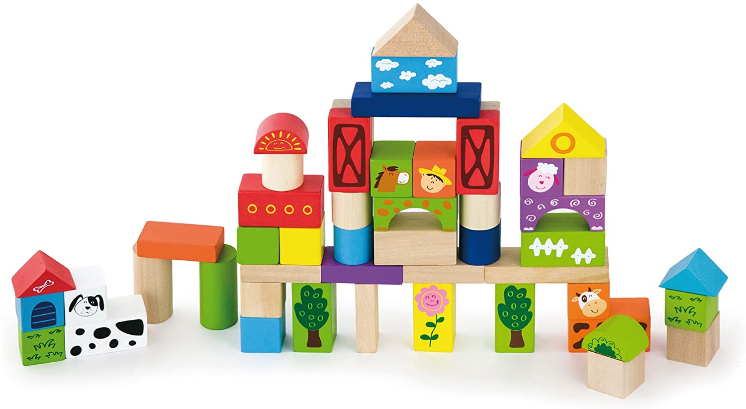 Viga Wooden Building Blocks 50 Piece Set With Farm Theme #50285