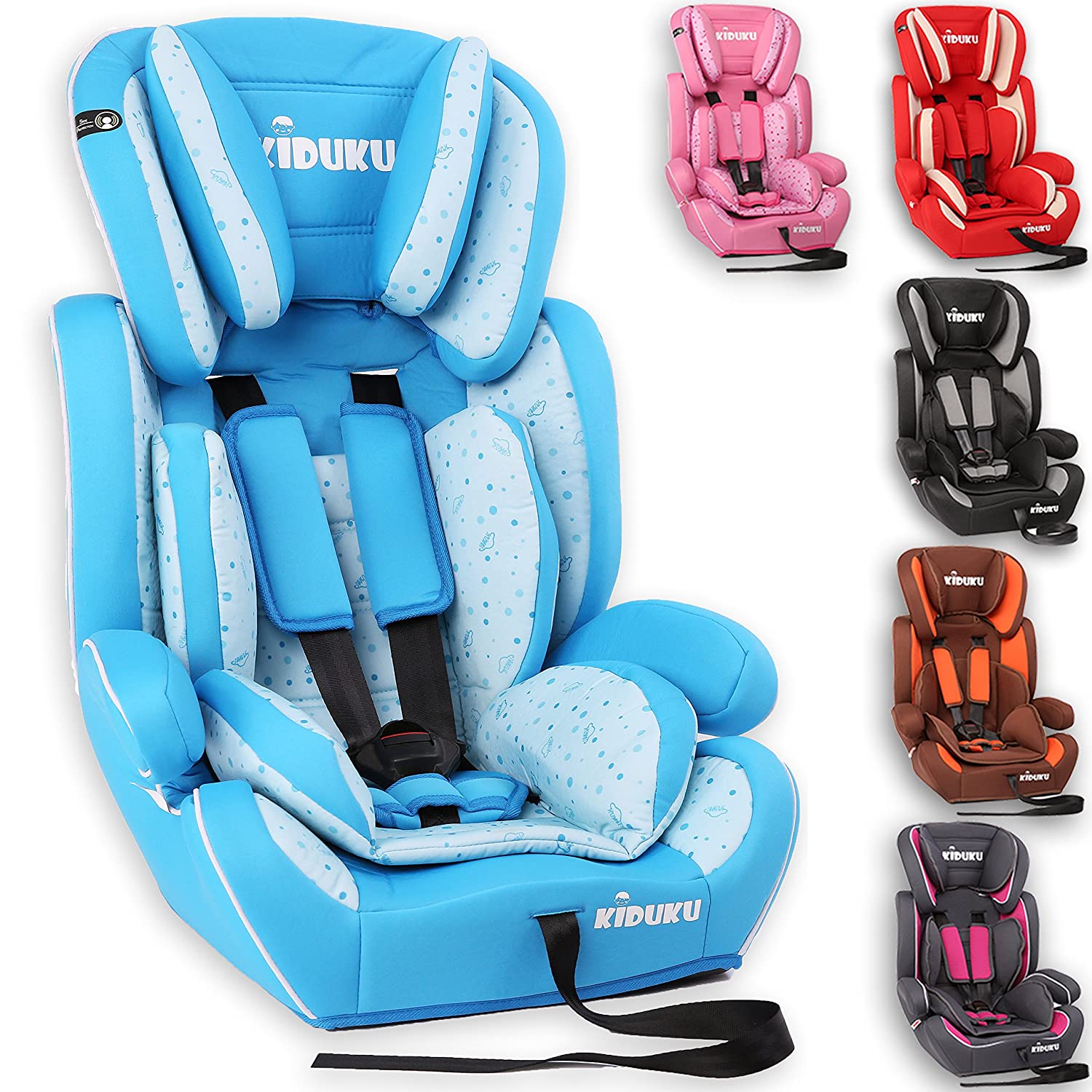 Kiduku® car seat, child car seat, universal, approved according to ECE R44/04, in 6 different colours, 9 kg - 36 kg, 1-12 years, group 1/2/3