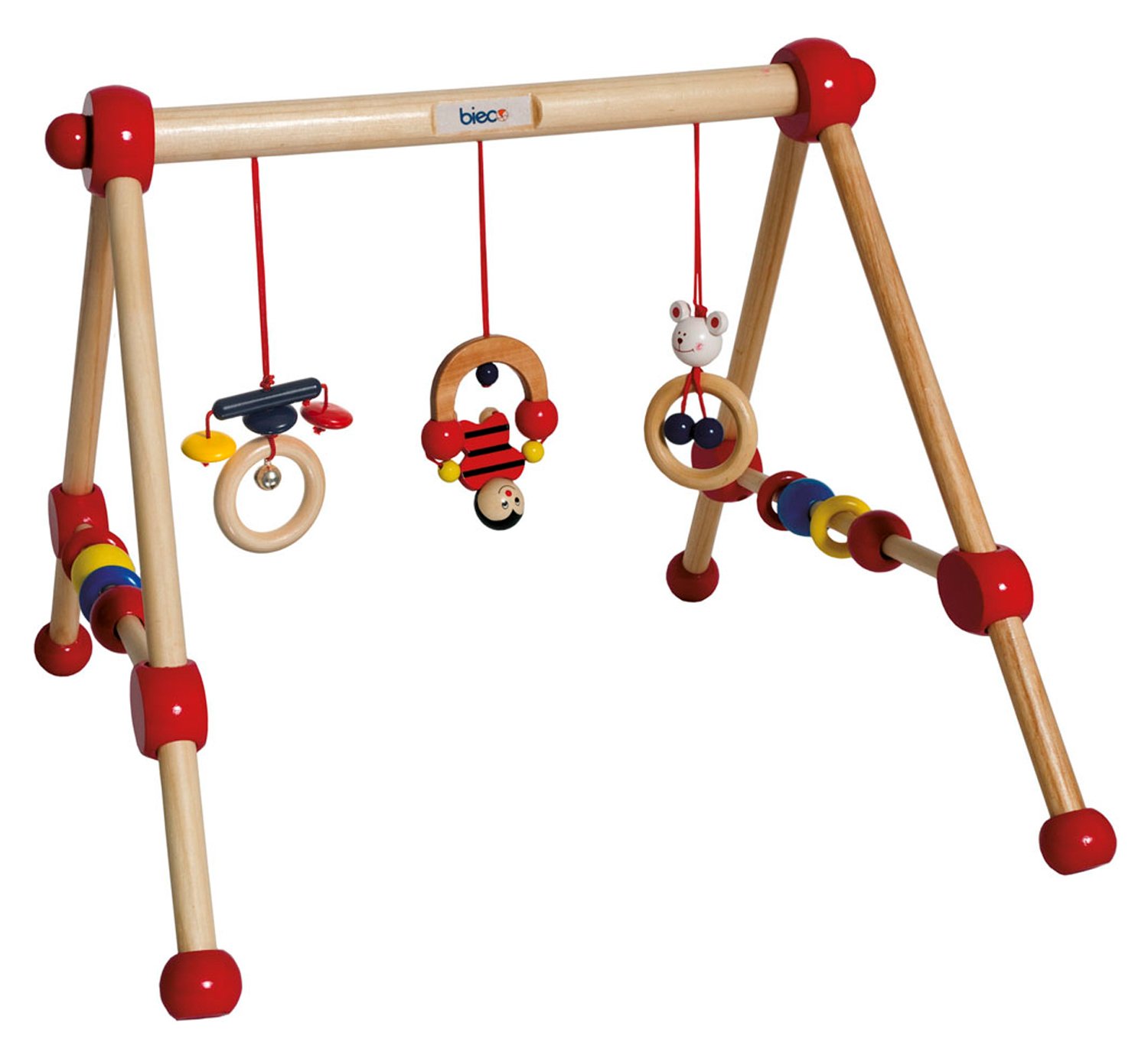 Bieco Wooden Baby Activity Arch with Figures & Rattles, Multicoloured