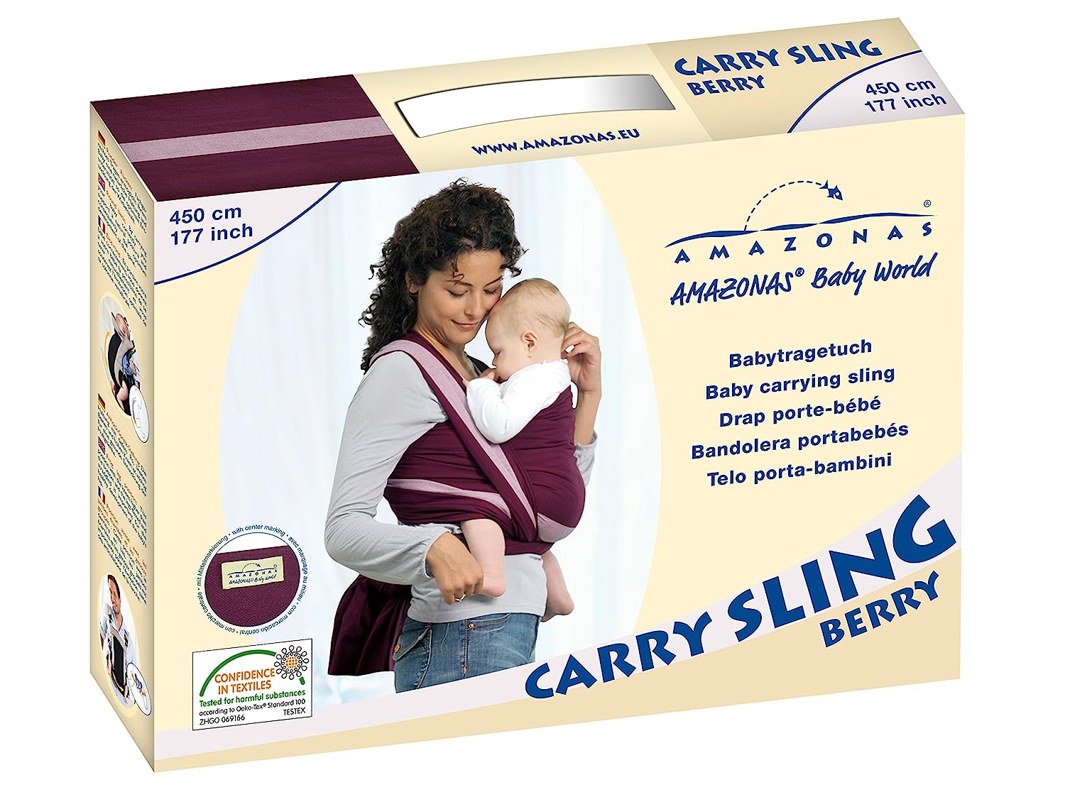 AMAZONAS Carrageen Baby Sling - Test Winner at Stiftung Warentest with Top Score 1.7-510 cm 0-3 Years up to 15 kg in Blue Stripes