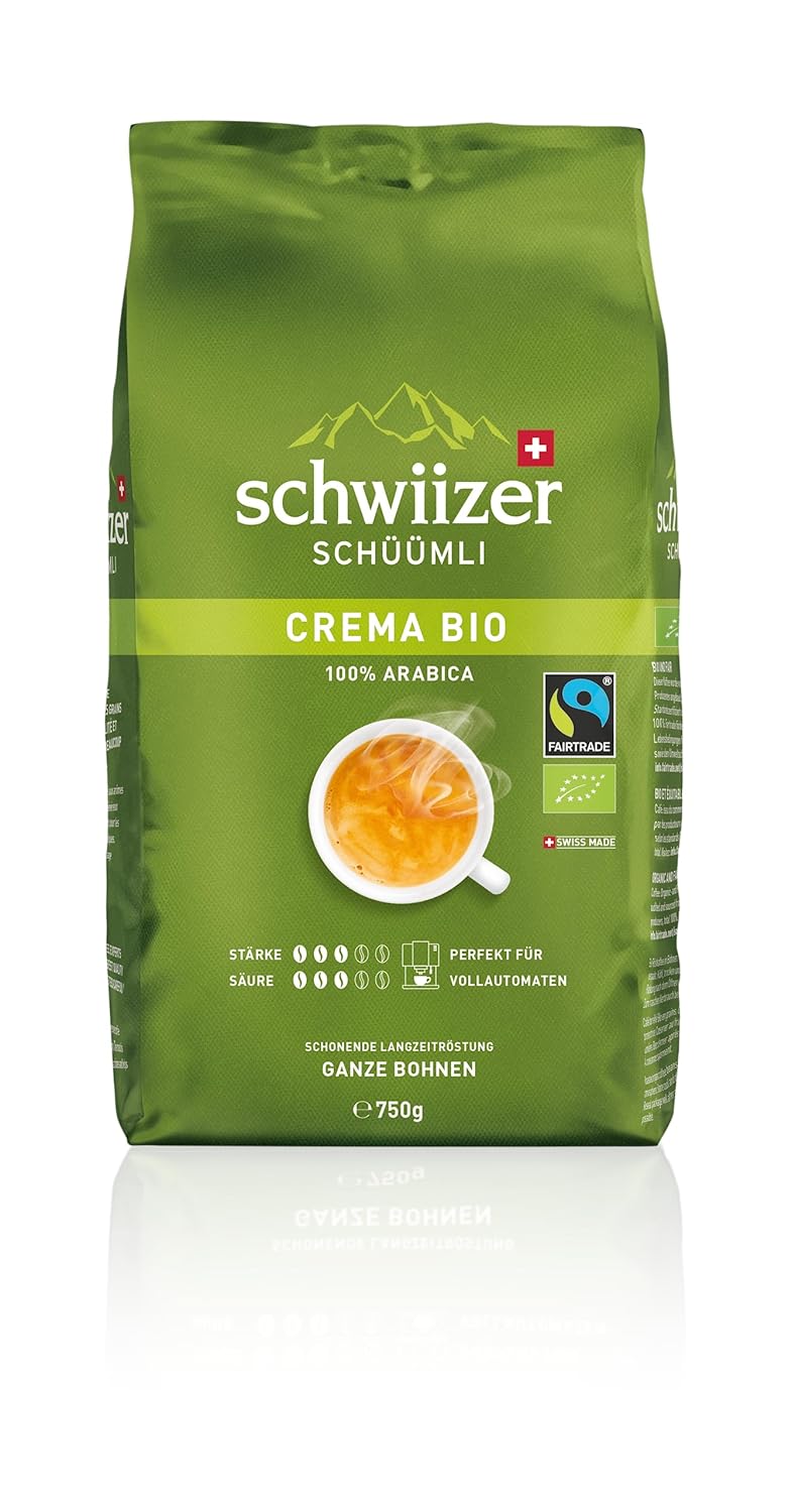 Schwiizer Schüümli Crema Organic Bean Coffee 750 G - Intensity 3/5 - Medium Roast | Level 3 - Fairtrade Certificate