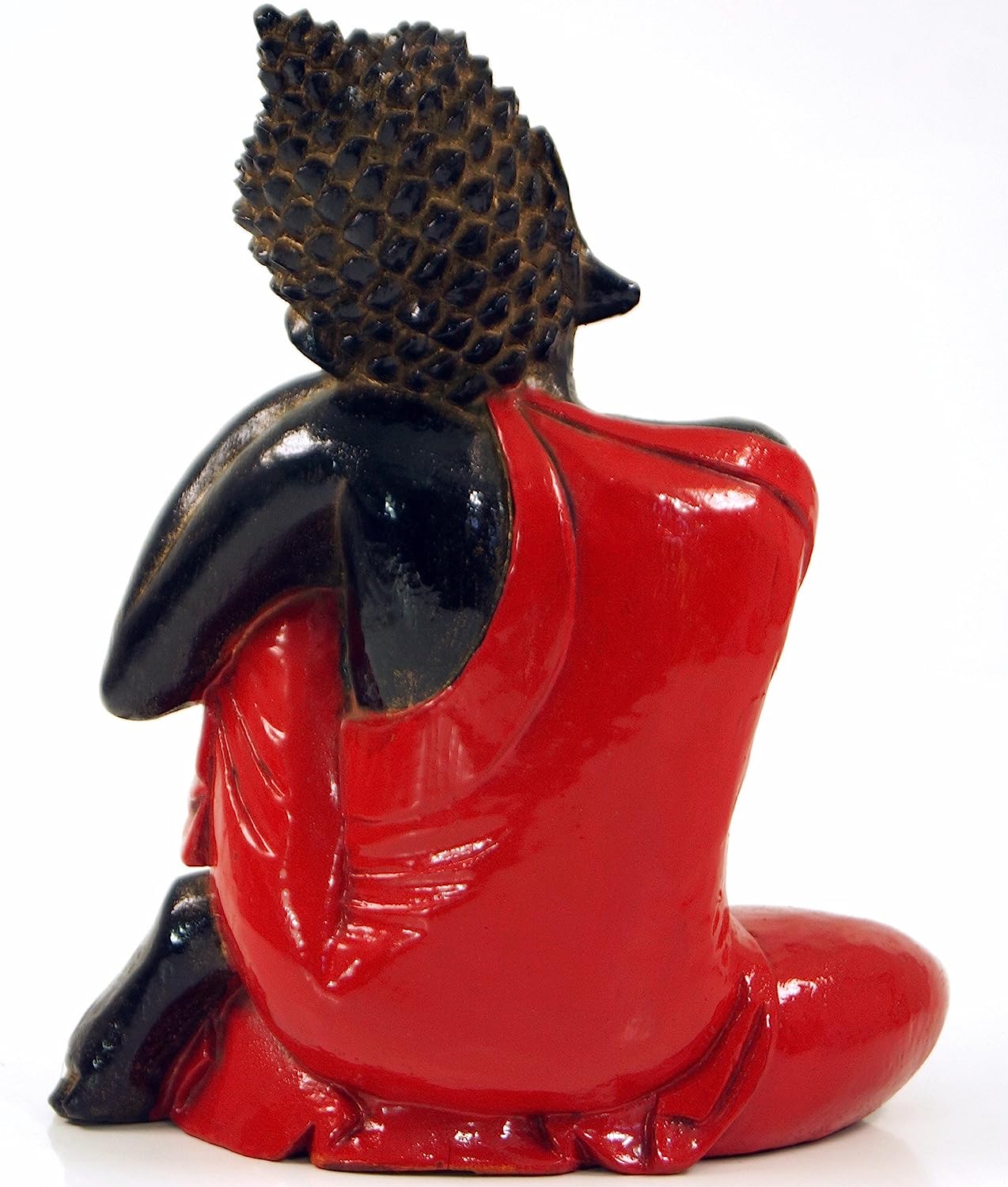 GURU SHOP Carved Sitting Buddha Figurine, Dreaming Buddha - Red/Right, 28 x 21 x 12 cm, Buddha