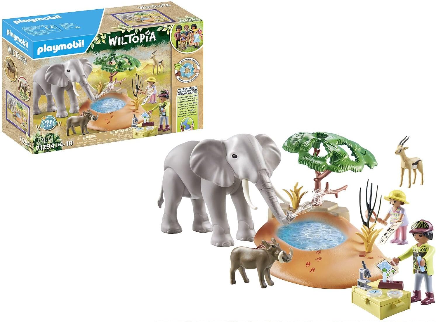 PLAYMOBIL Wiltopia 71294 Splash Tour to the Water Hole, Exciting Safari Experience with Animal Learning Effect, Sustainable Toy for Children from 4 Years