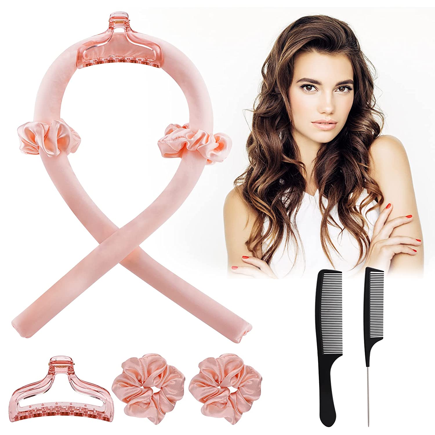 GLAITC Heatless Curls, Curlers, Lazy Curler Set, Sleeping Rollers Made of Soft Sil, ‎pink