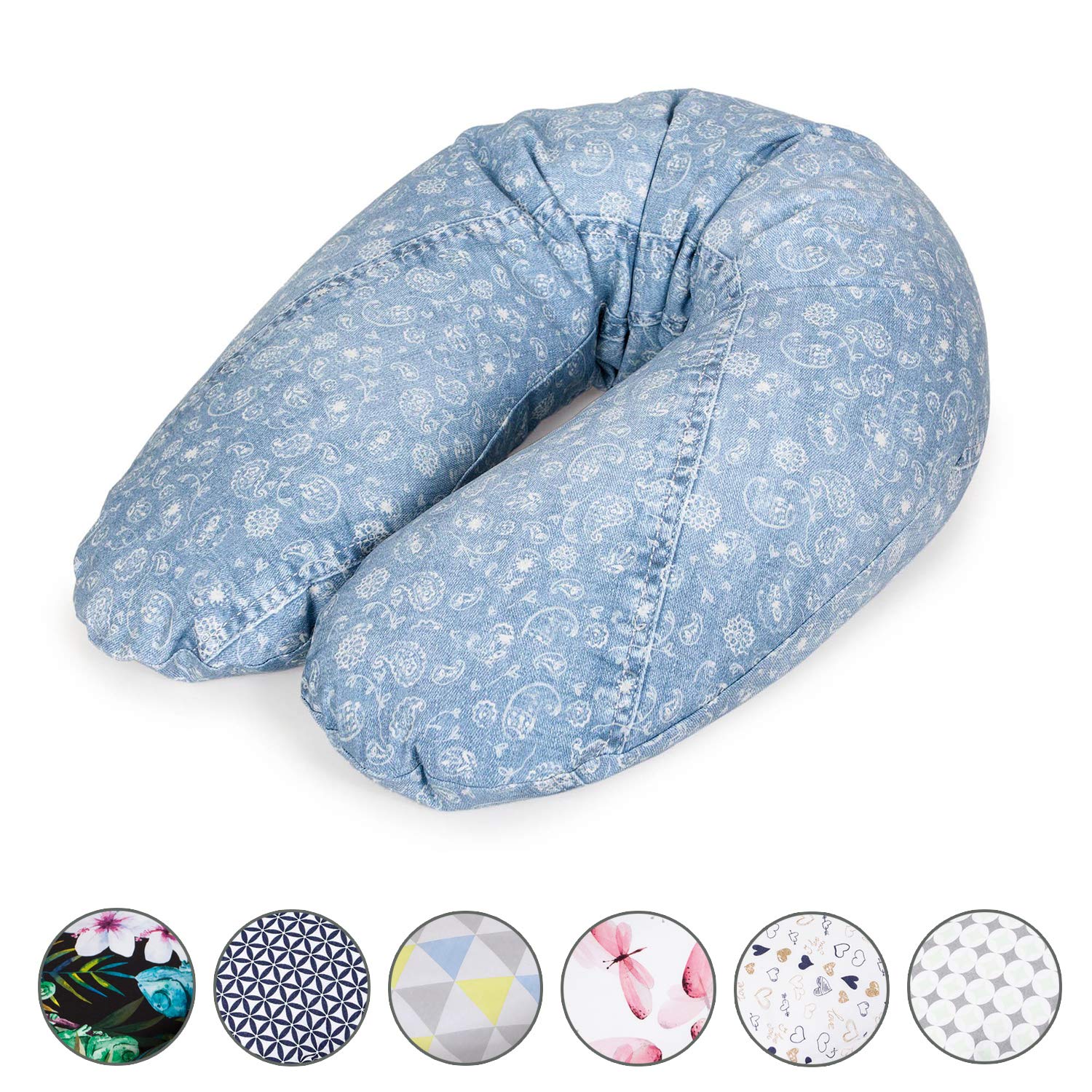 Ceba baby nursing pillow - 100 % cotton maternity pillow with EPS micro beads - certified according to Oeko-Tex Standard 100 - anti-allergic, child safe, comfortable - length 190 cm, multi Denim style boho