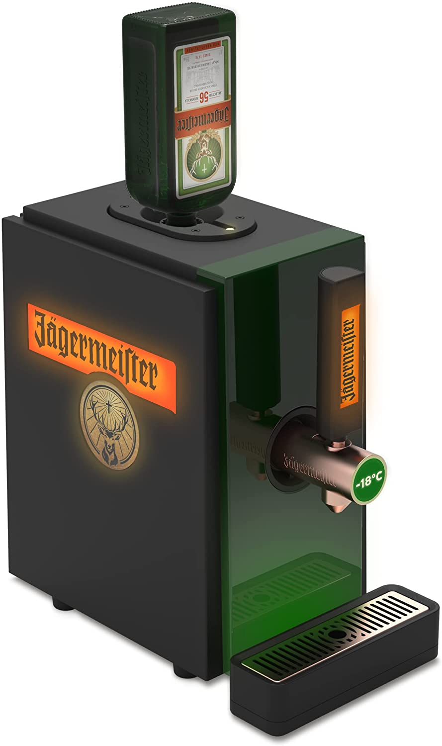 Jägermeister Shot Machine 2.0 - Cone Jägermeister at -18°C - Serve Masterful Shots - For Different Bottle Sizes - 22.0 x 39.5 x 40.7 cm, Black