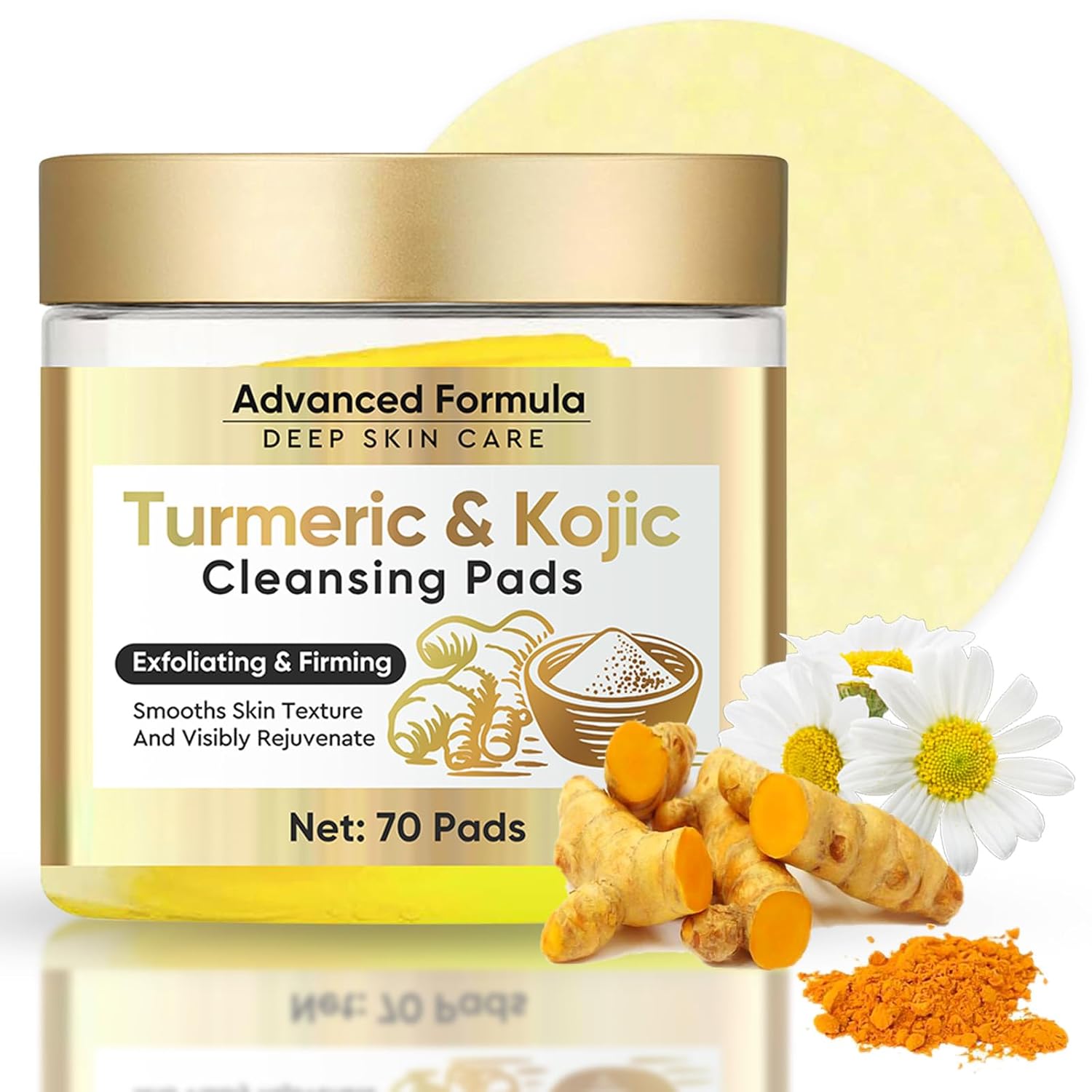 Turmeric Kojic Acid Pads, 70 Pieces Kojic Acid & Turmeric Cleansing Pads, Nourishing & Firming the Skin, Balance Skin Oil and Water