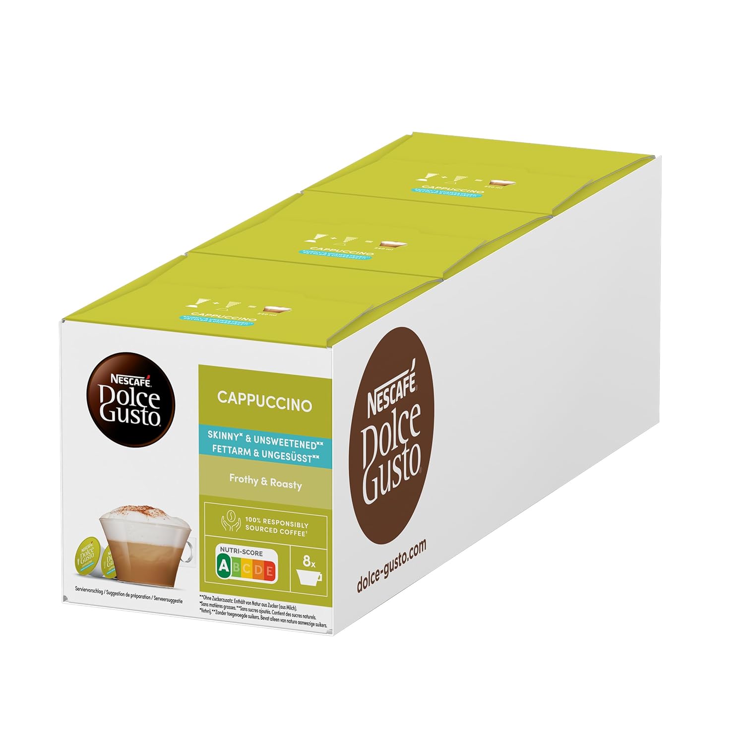 NESCAFÉ DOLCE GUSTO Cappuccino Unsweetened Coffee Capsules Pack of 3 (3 x 8 Servings)