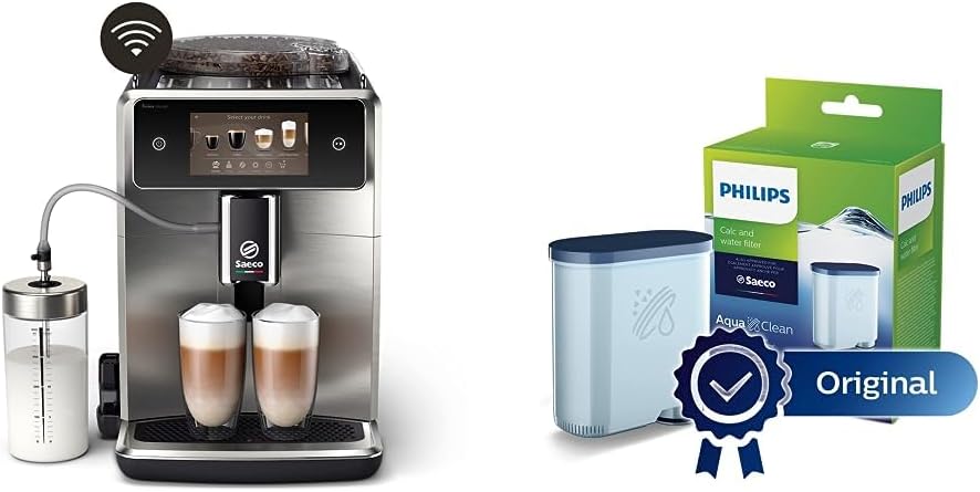 Saeco Xelsis Deluxe Fully Automatic Coffee Machine - WiFi Connectivity, 22 Coffee Specialities, Intuitive 5 Inch Touch Display, 8 User Profiles, Ceramic Grinder, 5 Litres, 28.7 x 48.7 x 39.6 cm