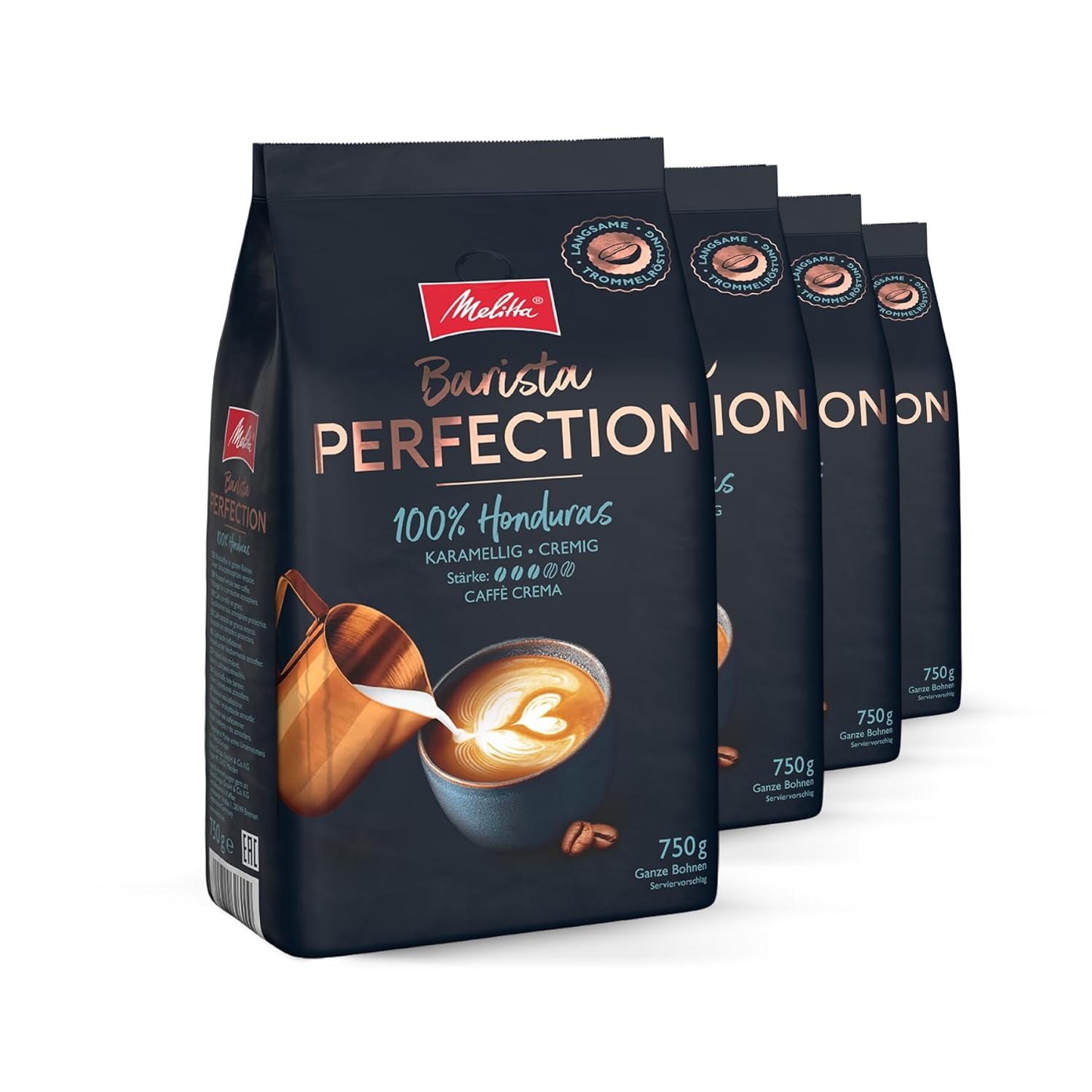 Melitta Barista Perfection 100% Honduras, Whole Coffee Beans 4 x 750g, Unground, Single Origin Coffee, 100% Arabica Beans, Slow Drum Roasting, Caffè Crema, Strength 3