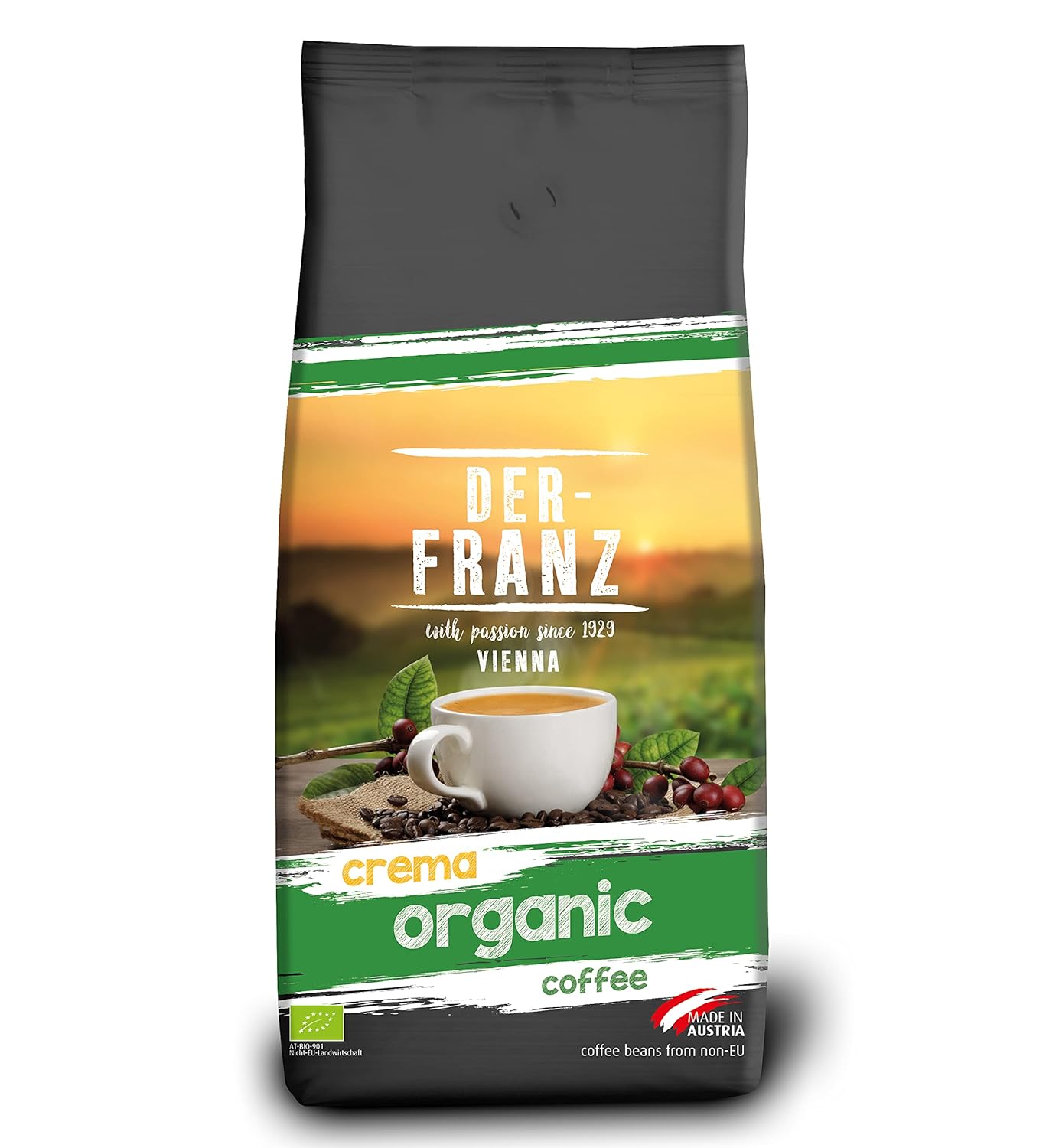 Franz coffee organic crema, intensity 4/5, 100% arabica, entire coffee beans, 1000 g