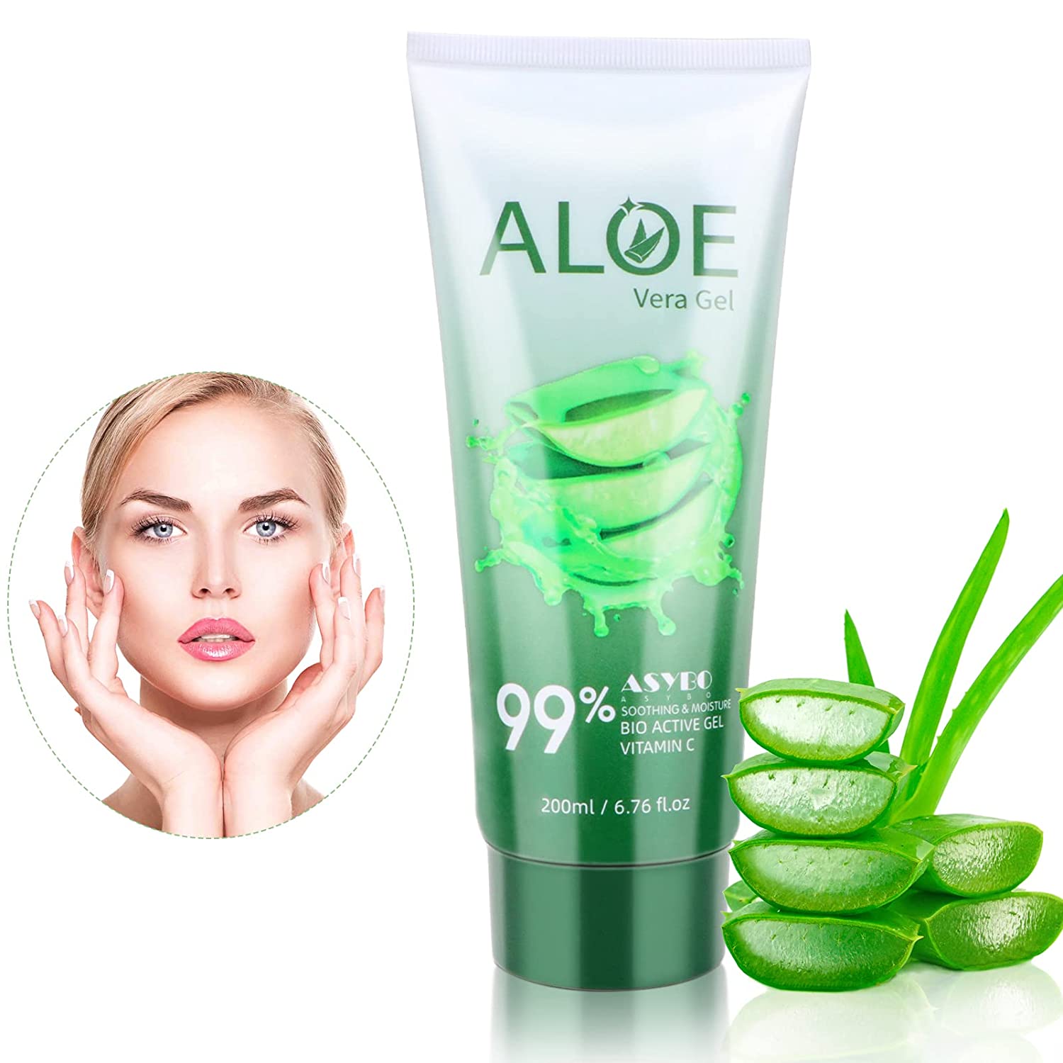 ASYBO 200ml Aloe Vera Gel - 99% Pure Organic Aloe Vera Moisturizer for Face