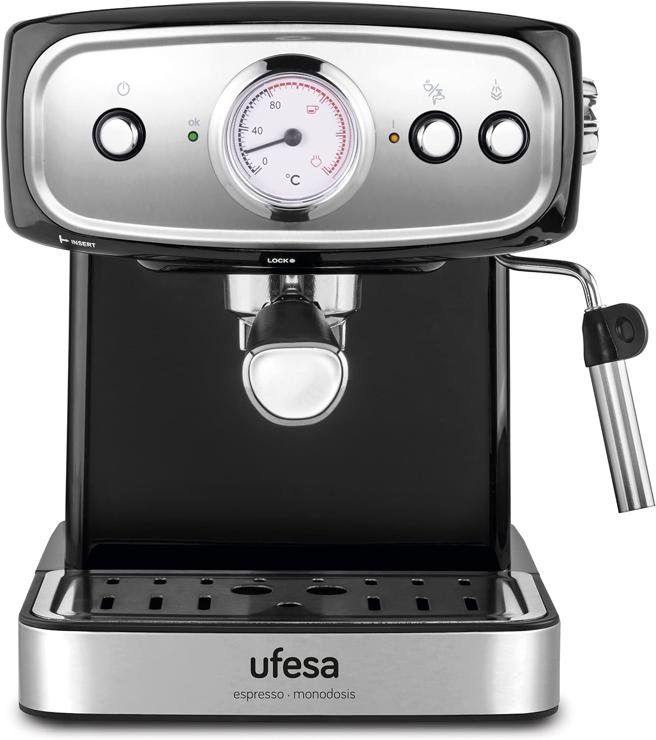 Ufesa CE7244 Brescia Espresso and Cappuccino Coffee Machine, Adjustable Steamer, 20 Bars, 2 Modes: Ground Coffee or Pads, 1.5 L Tank, Cup Warming Function, 850 W