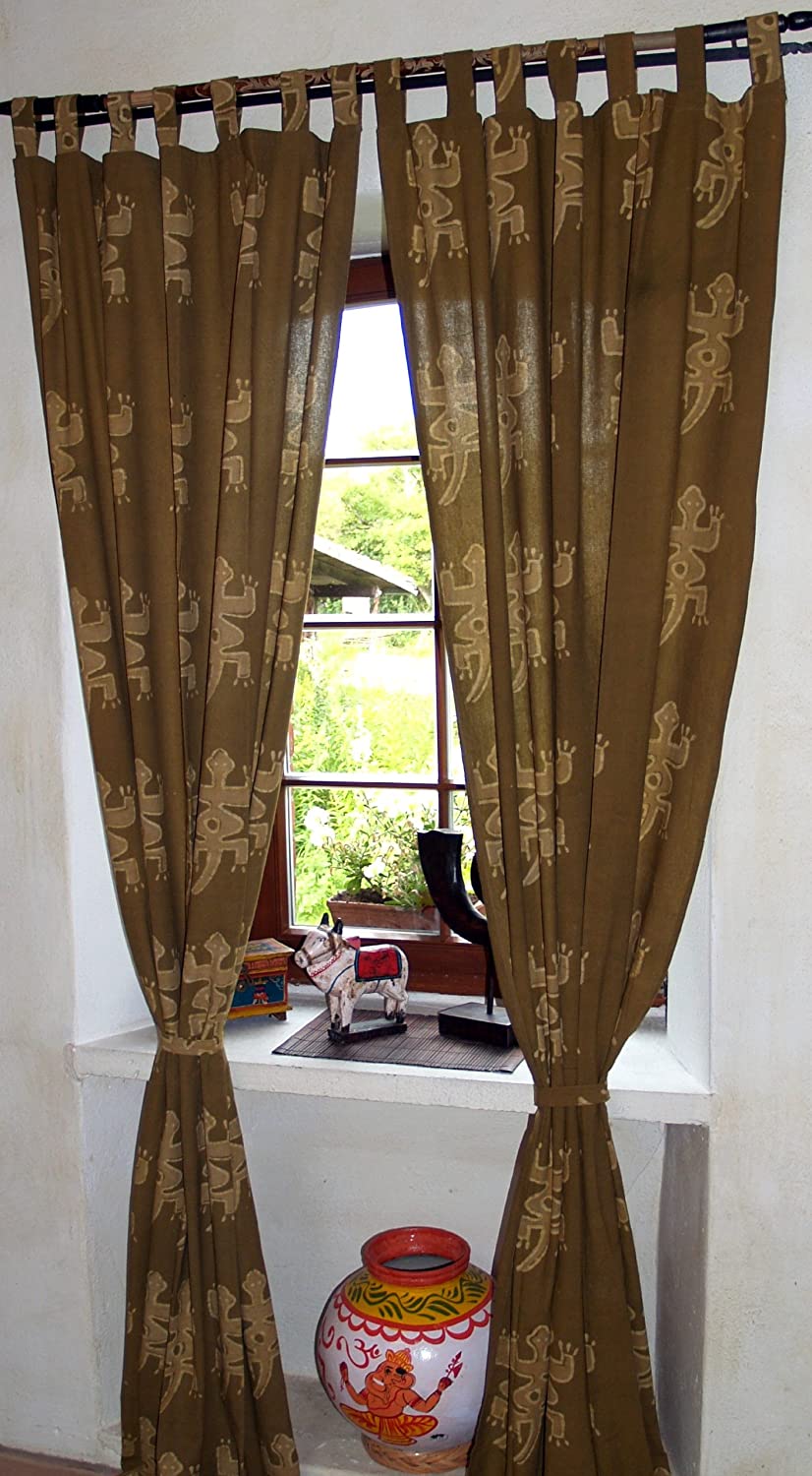 Guru-Shop Curtain Pair Of Curtains With Loops Hand Printed Cotton Decorativ