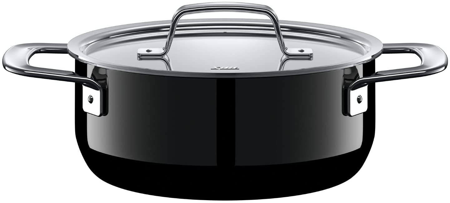 Silit Zeno Black Cooking Pot 20 cm Metal Lid Stewing Pan 2.4 L Silargan Functional Ceramic Induction Pot Black