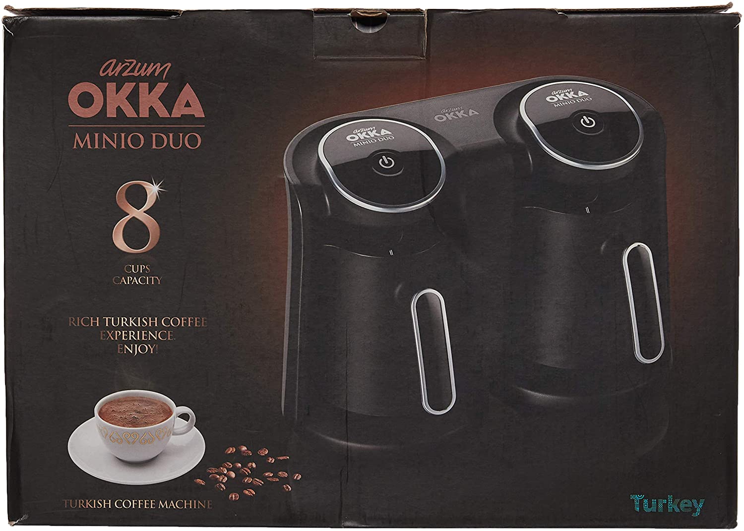 Arzum OKKA Minio Duo Coffee Maker, OK006-K, 1-8 Cup Capacity, Washable Coffee Pot, Acoustic Alarm System, Compact Construction, 880 W Power, Coffee Measuring Spoon