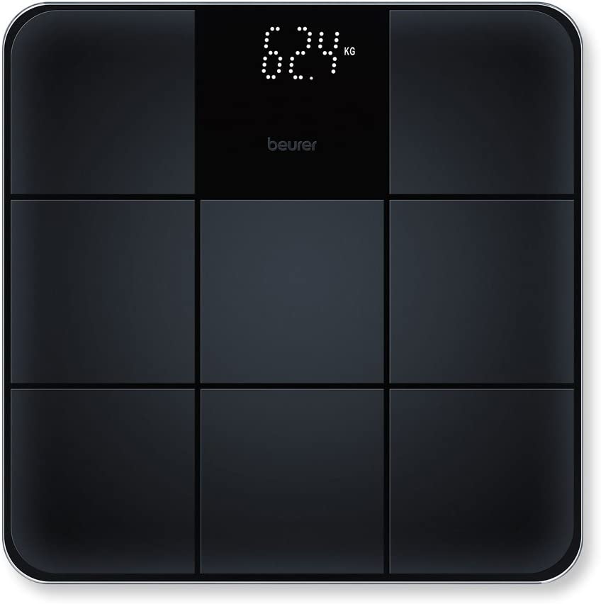 Beurer GS 235 Glass Scales, Digital Bathroom Scales with Magic Display, Anti-Slip Surface in Matte Tile Look / Automatic Switch On / Off, Black