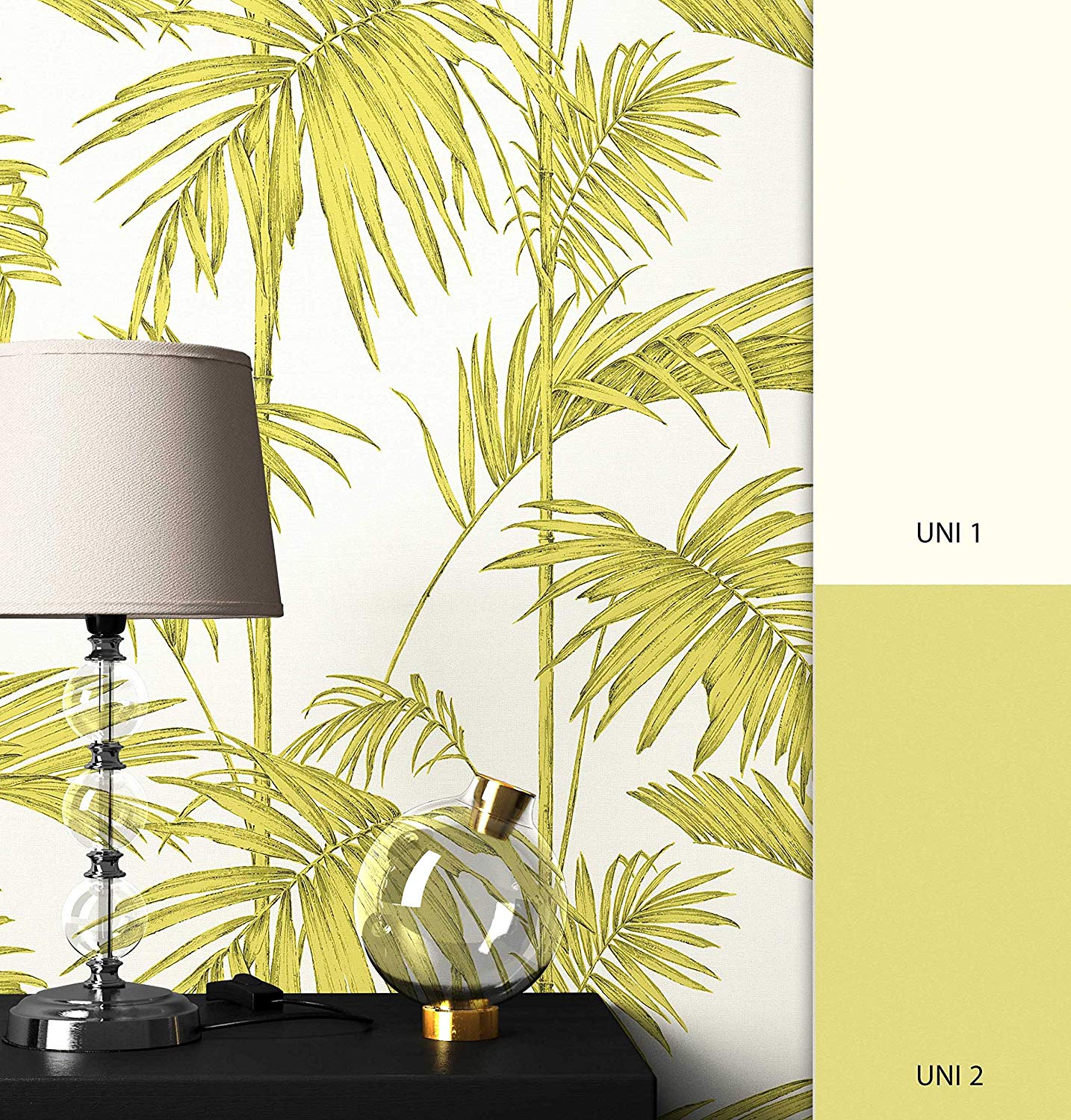 Newroom Design Newroom Flower Wallpaper Cream Palm Leaves Natural Non-Woven Wallpaper Gree