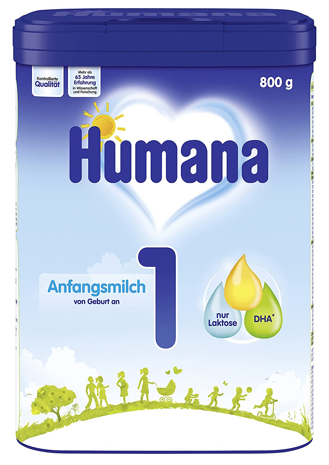 Humana Anfangsmilch 1, von Geburt an, Milchpulver für Säuglingsmilch, zusätzlich zur Muttermilch oder als alleinige Babynahrung, Anfangsnahrung mit DHA und nur Laktose, 800 g