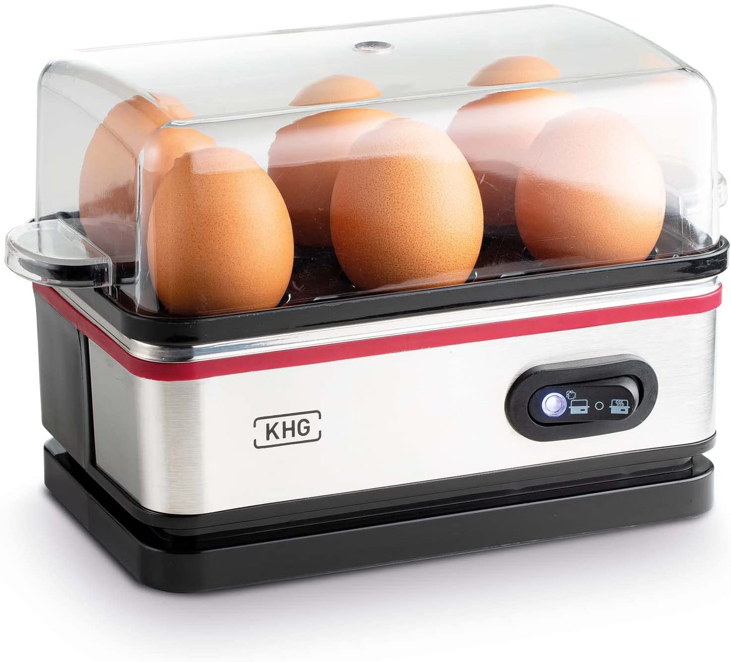 KHG EK-600SE 6 Egg Cooker Stainless Steel Lightweight with Keep Warm Function in Retro Design Easy Operation with Alarm Function and Measuring Cup 400 Watt