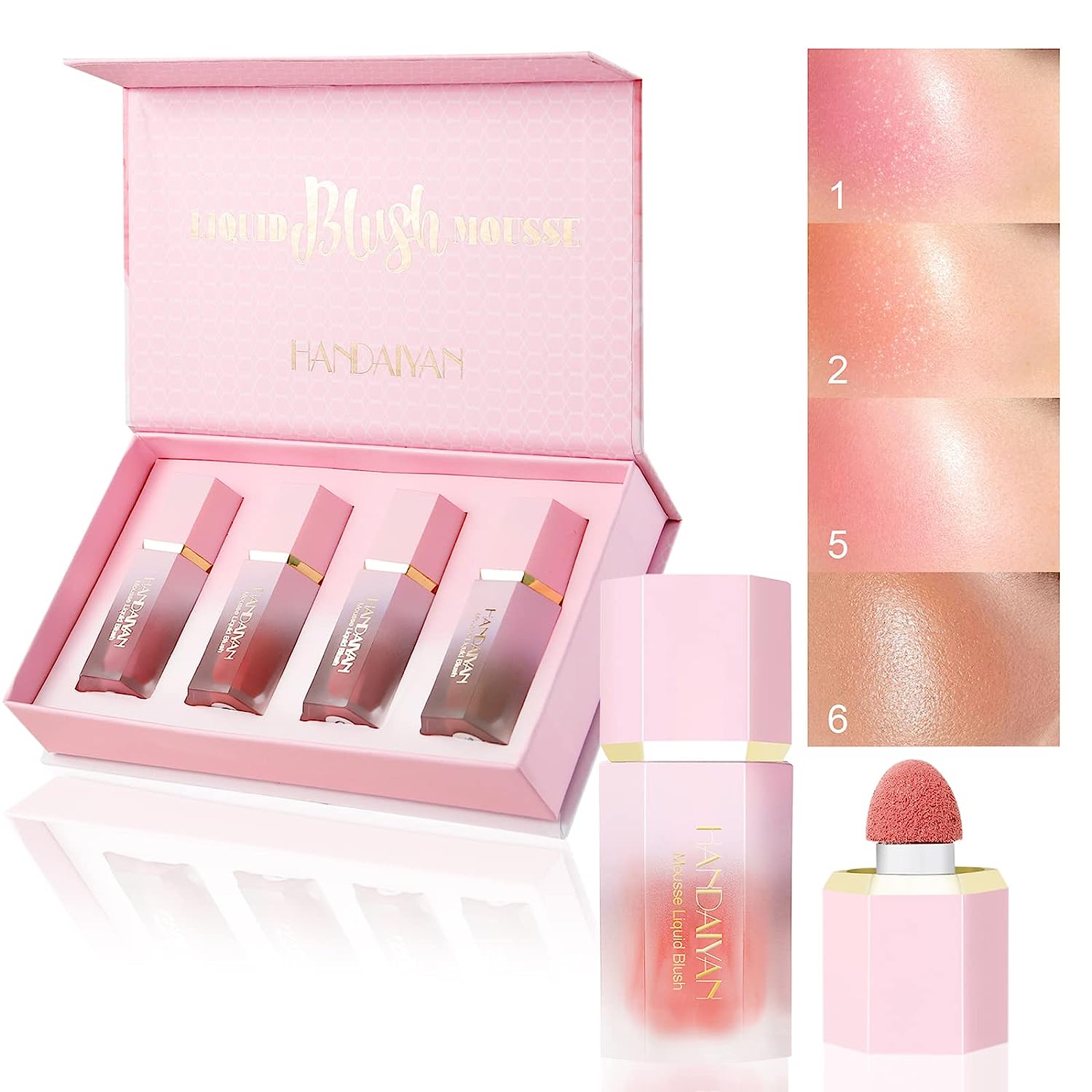 CKFYAHP Soft Cream Blush Set, 4 Colors, Waterproof Liquid Blush for Cheeks, Soft Pink Gel Liquid Blush for Cheeks, Natural Face Blusher Smudge Liquid Blusher MakeUp (B)
