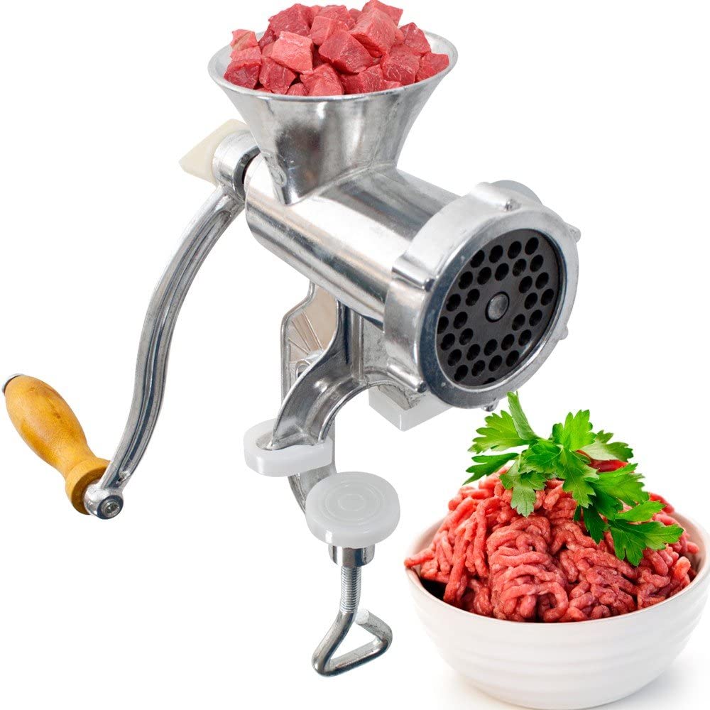 Pavi Cast Iron Meat Mincer with Clamp Fitting Kit A Table. Manual Body, Elica and Ring Suitable for Drinking Alcohol, Complies with Guidelines. Complete with 1 blade and 1 Carbon Steel Plate with Hole, 6.2 mm, Manovell