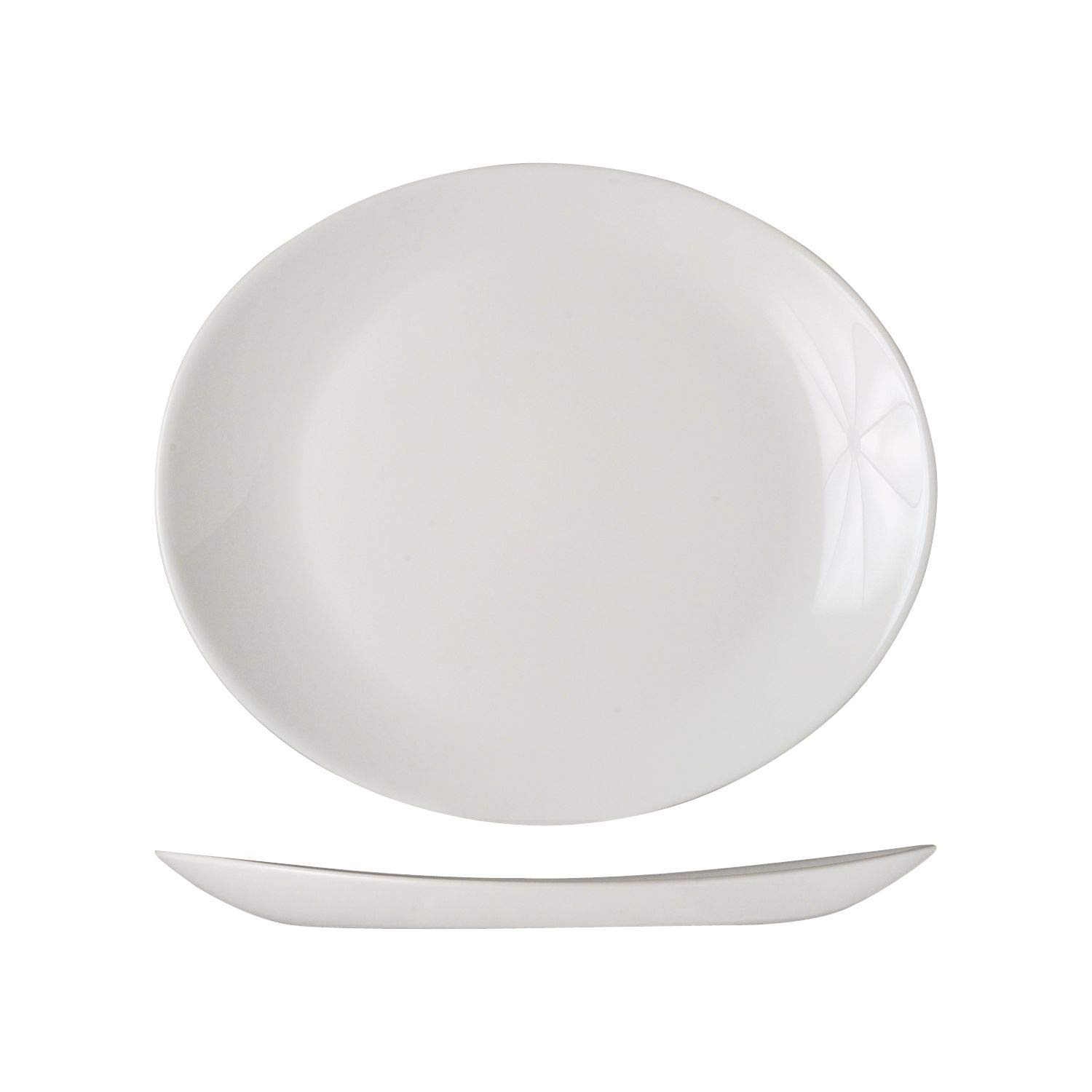Arcoroc Hotel Erie Blanc Oval Plate White – Length: 300 mm x Width 260 mm Opal Glass – Pack of 6