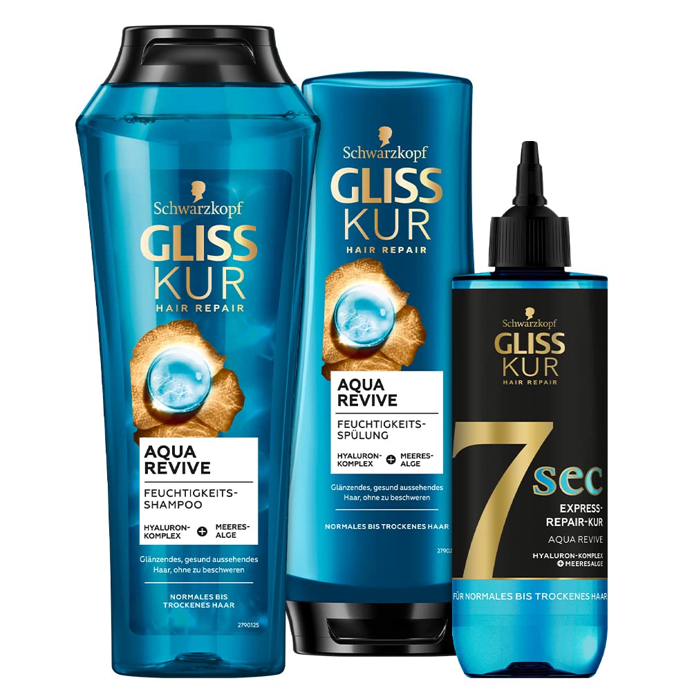 SCHWARZKOPF GLISS KUR Aqua Revive Shampoo 250 ml + Conditioner 200 ml + 7Se