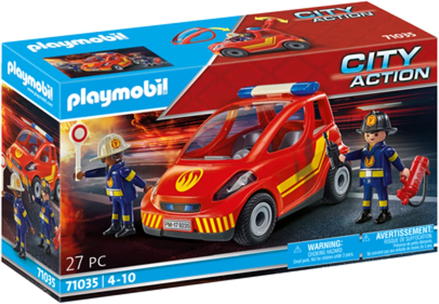 PLAYMOBIL City Action 71035 Fire Brigade Small Car, Recommended for Ages 4 Years and Above