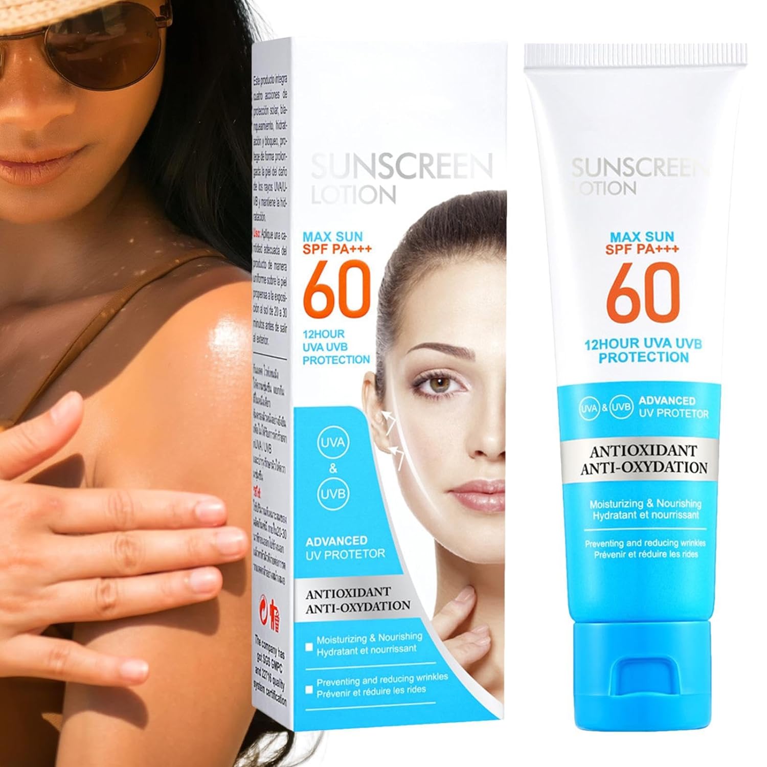 Sports Sun Protection, Face Isolation SPF 60 PA+++ Wide Spectrum Waterproof Sunscreen, 50ml Refreshing Sun Protection Cream Lotion for UV Protection and Facial Care Hudhowks