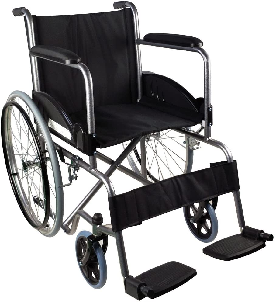 Folding Wheelchair Ergonomic Seat And Backrest Black Seat Width 46 Cm Alcaz