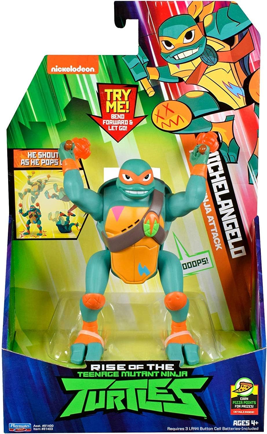 Rise of the Teenage Mutant Ninja Turtles 81403 ROTMNT-Deluxe Michelangelo Forward Salto Attack Deluxs Action Figure, Multiple Colours