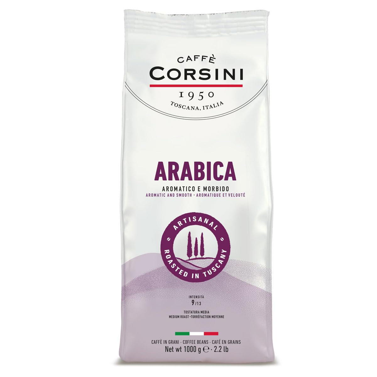 Caffè Corsini Coffee Beans 1 kg 100% Arabica, Medium Dark Roast, Elegant Selection, Aromatic and Soft Coffee, Origin Central and South America