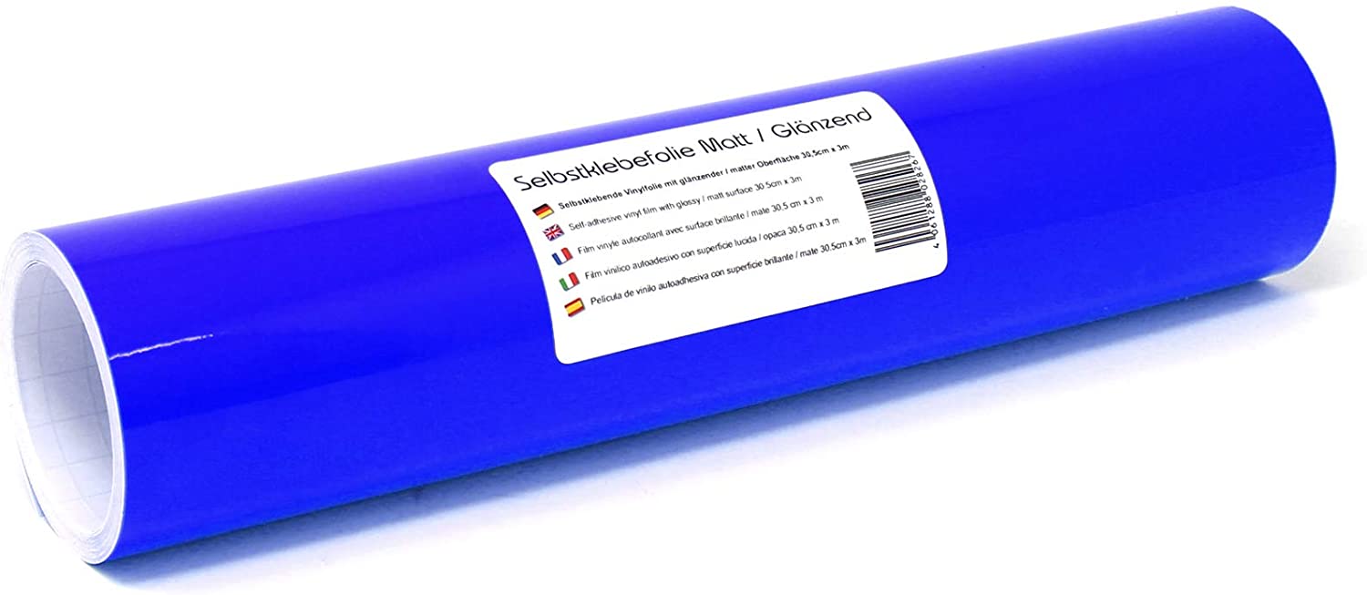 Finest Folia 3 m x 31 cm Plotter Film 105 Colours Matt/Glossy Self-Adhesive Craft Film for Plotting Furniture Film (086 Brilliant Blue, Gloss)