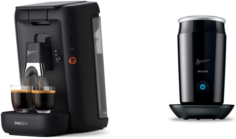 Philips Domestic Appliances Senseo Maestro Coffee Pod Machine with Coffee Strength Selection and Memo Function, 1.2 L, Colour: White (CSA260/10) & Philips SENSEO® Milk Twister, 500 Watt, 0.12 L Black (CA6500/60)
