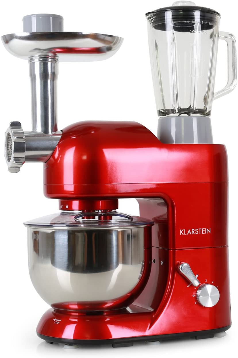 Klarstein Lucia Food Processor with Meat Grinder and Blender Attachment, red