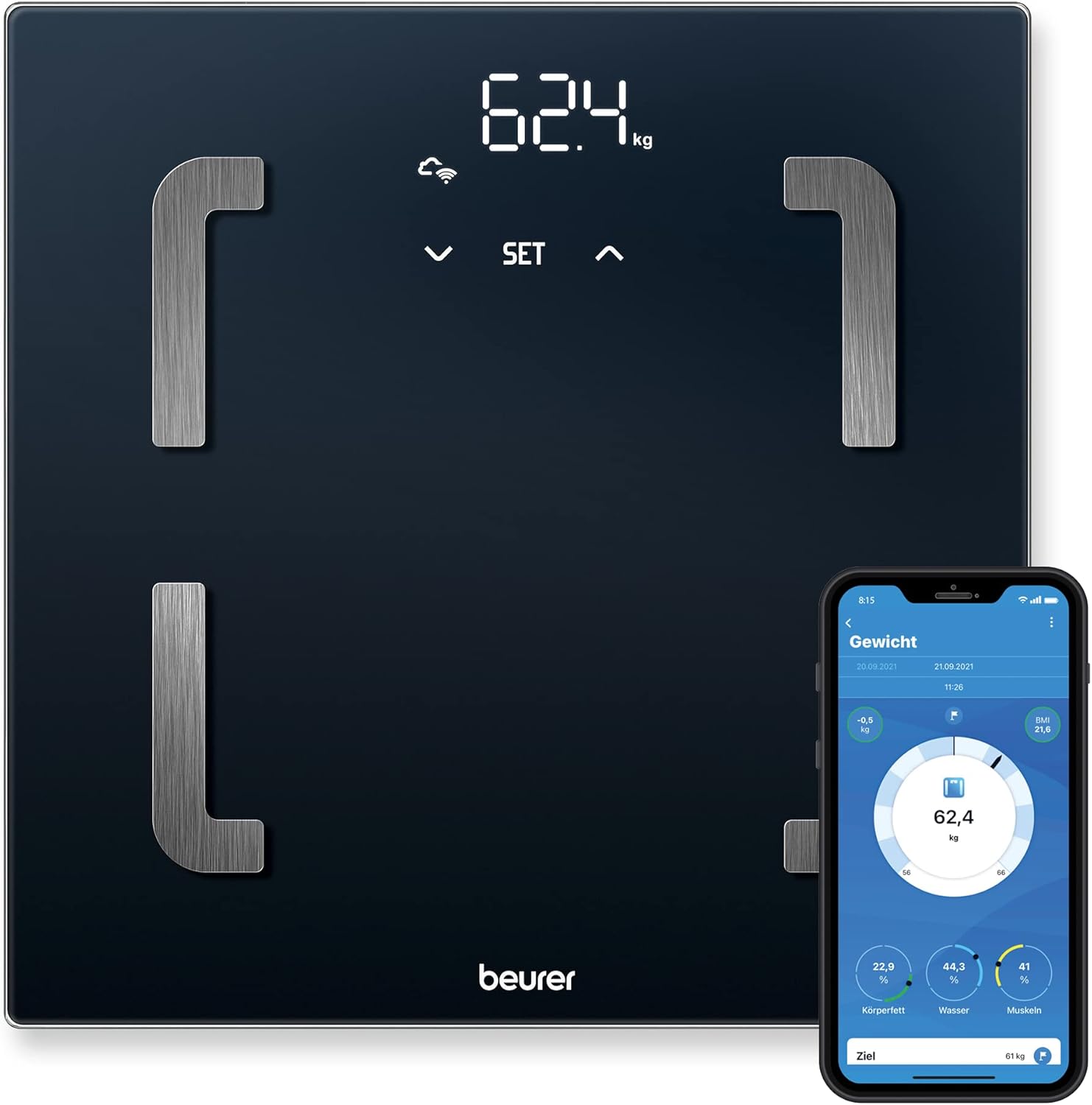 Beurer BF 880 Diagnostic Scales with Wi-Fi and Bluetooth, Digital Body Scales with App, Determination and Analysis of Body Values, Measurement of Body Fat and Muscle Percentage, 180 kg Load Capacity