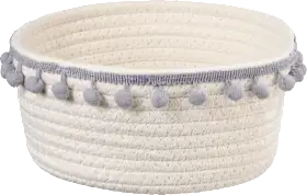 Fabric basket Pompom, white-gray