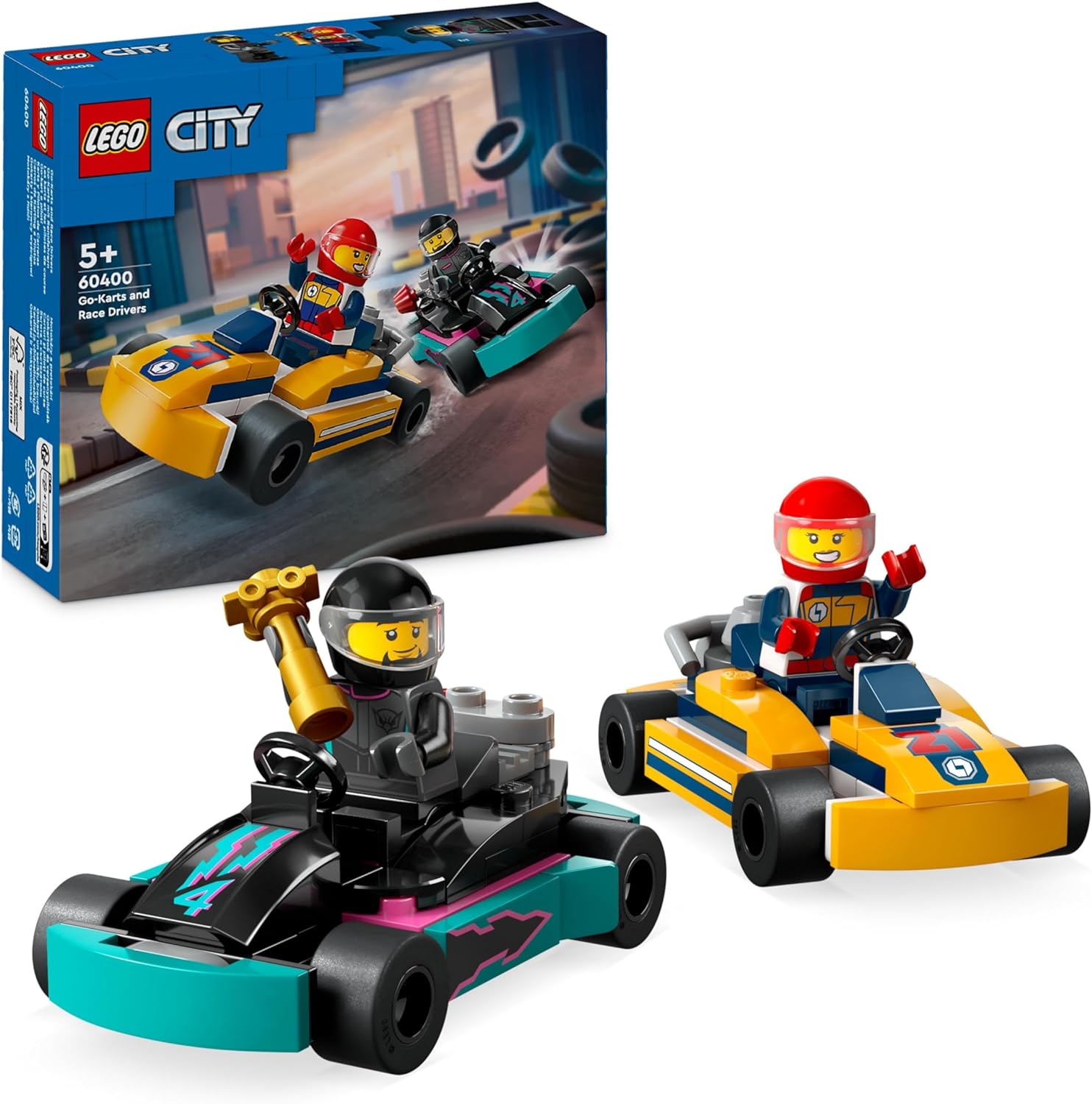 LEGO City Go-Karts with Racers, Set of 2 Racing Car Mini Figures and Racing Cars, Car Toy from 5 Years for Boys and Girls, Funny Gift for Kids 60400