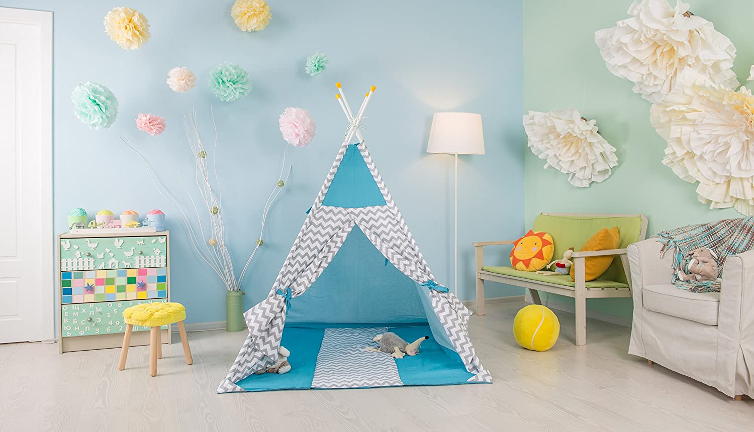 Polini Kids Tipi Play Tent For Children Cotton With Bag Blue