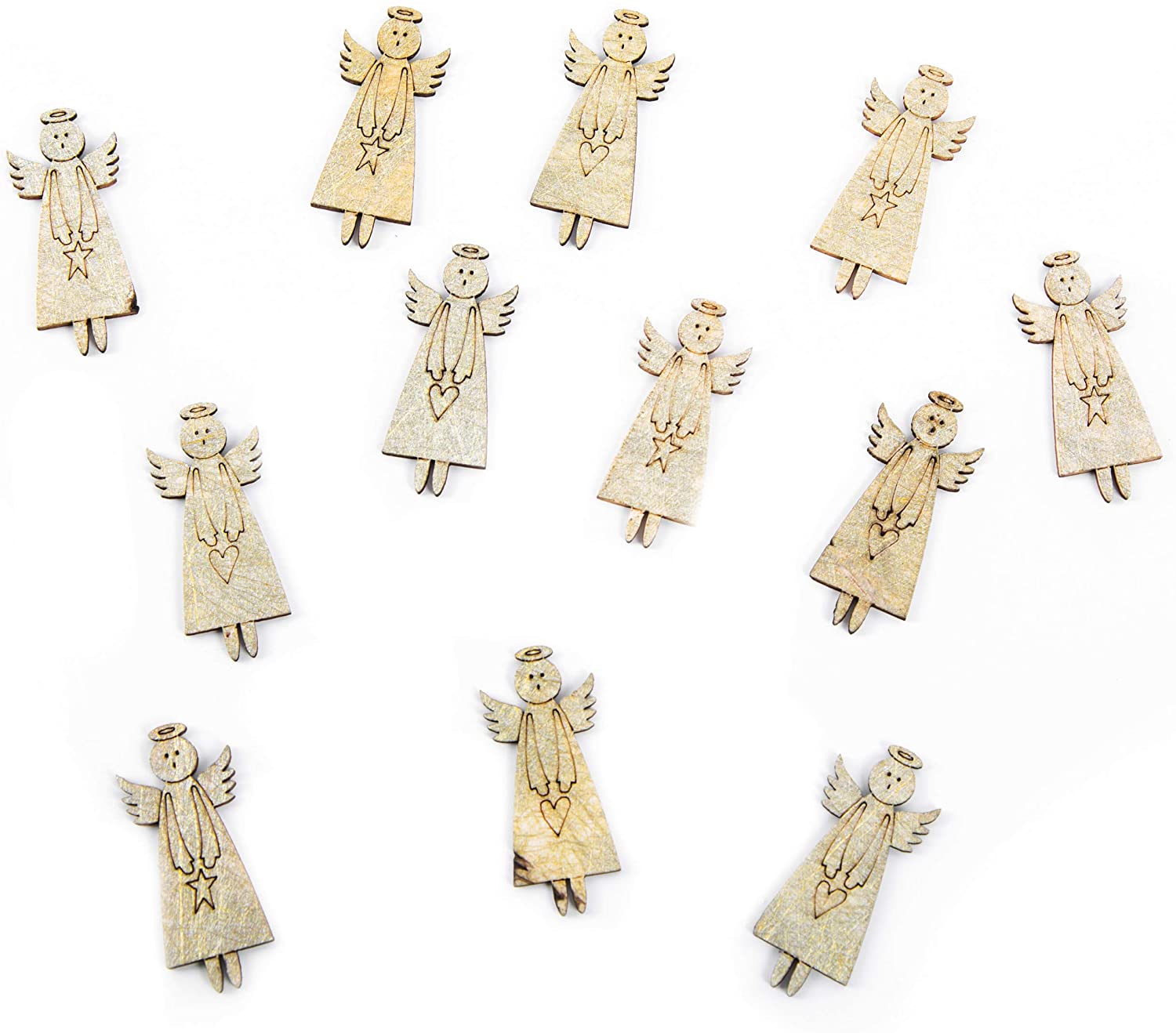 Logbuch-Verlag 12 small mini angels made of wood gold wood angel confetti table decoration Christmas angel scatter pieces decoration Christmas miniature little